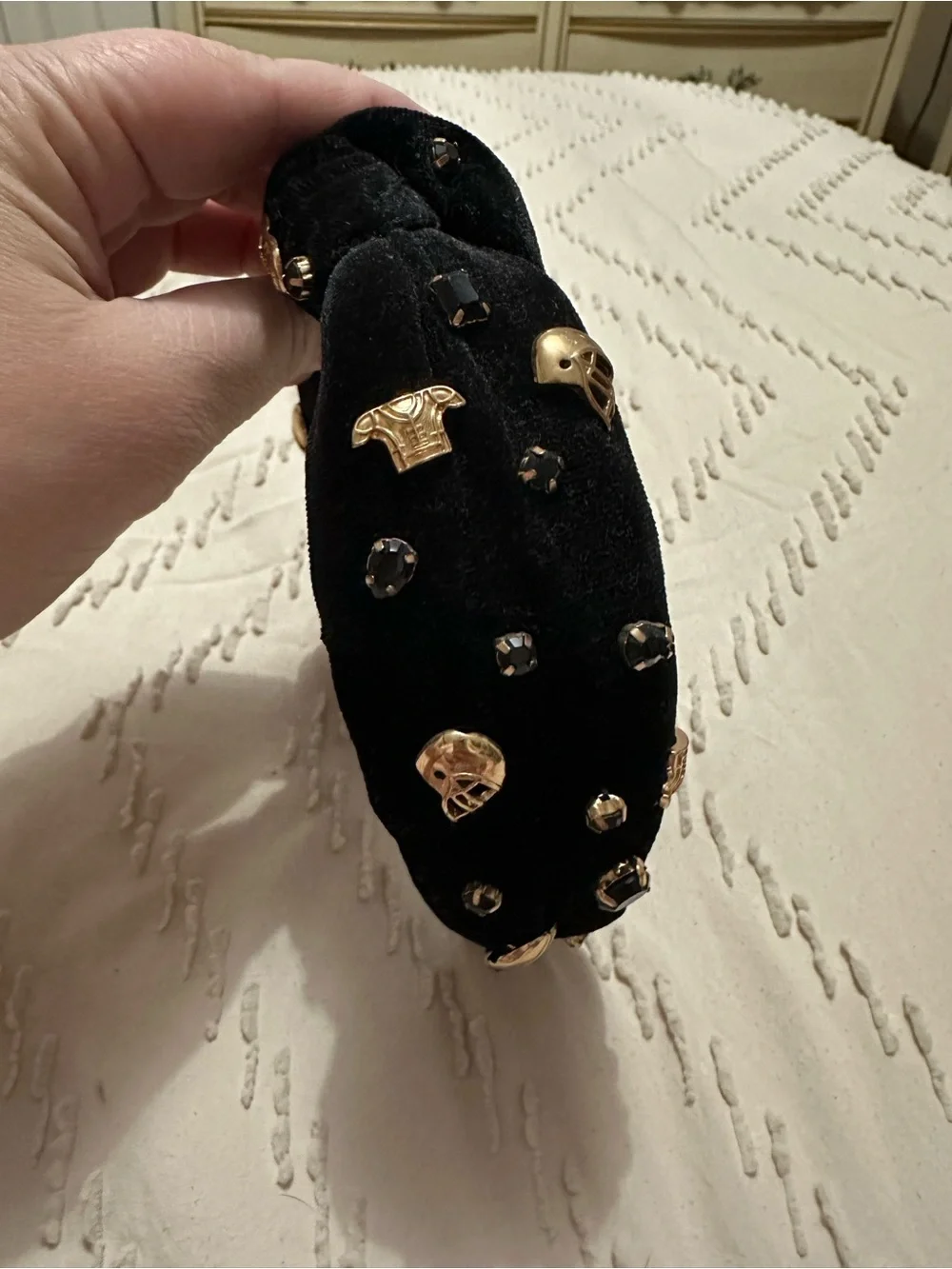 Black Embellished Knot Headband with Gold Accents- FOOTBALL